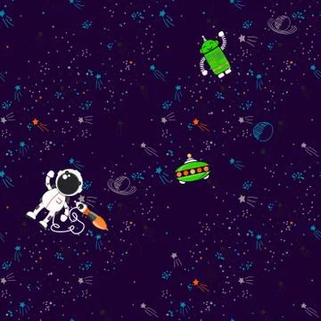 Space theme seamless pattern background. Cute vector illustration. Illustrazione stock