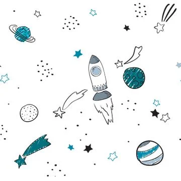 Space theme seamless pattern background. Cute vector illustration. Stock Illustration