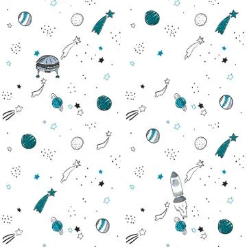 Space theme seamless pattern background. Cute vector illustration. Stock Illustration