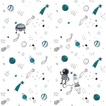 Space theme seamless pattern background. Cute vector illustration. Stock Illustration
