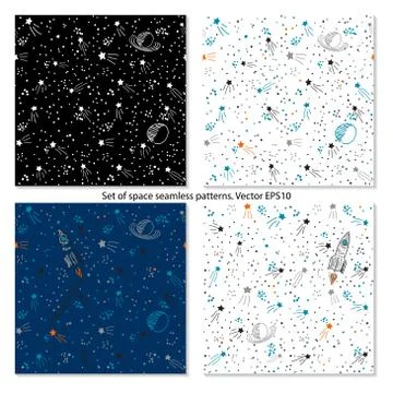 Space theme seamless pattern background. Cute vector illustration. Stock Illustration