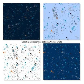 Space theme seamless pattern background. Cute vector illustration. Illustrazione stock