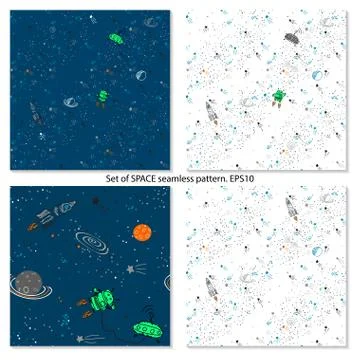 Space theme seamless pattern background. Cute vector illustration. Stock Illustration