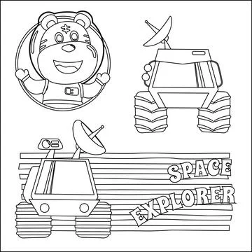 Space tiger or astronaut in a space suit with cartoon style, funny little s.. Stock Illustration