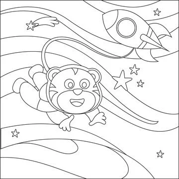 Space tiger or astronaut in a space suit with cartoon style. Creative vector Stock Illustration