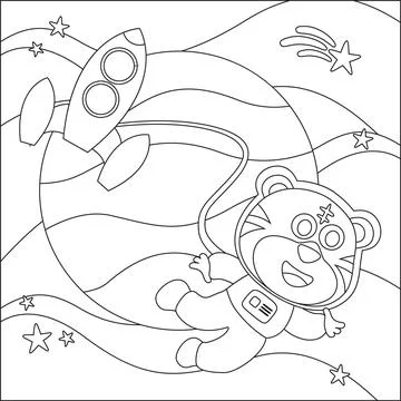 Space tiger or astronaut in a space suit with cartoon style. Creative vector Stock Illustration