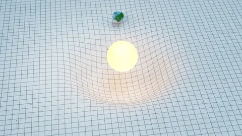 Space Time Demonstration on Paper with Sun and Earth 4K Video stock 348532718