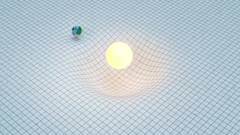 Space Time Demonstration on Paper with Sun and Earth Looped 4K Video stock 348532862