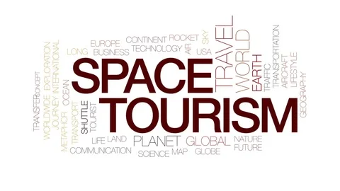 Space tourism animated word cloud, text design animation. Kinetic typography. Stock Footage 77558028