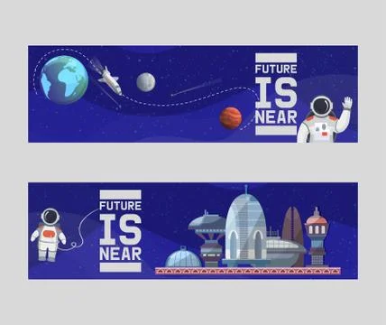 Space tourism for future vector illustrations banners. Astronomy, galaxy space 스톡 일러스트
