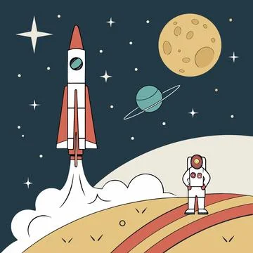 Space Travel and Rocket Launch Vector Icon Set Stock Illustration