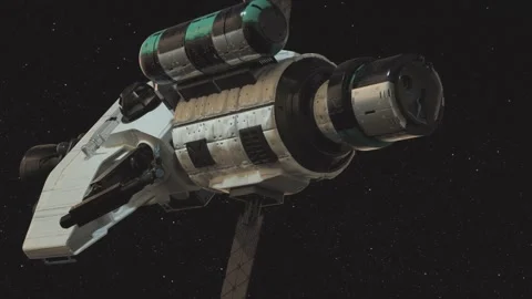 Space travel animation concept. Shuttle. Close-up view of a spaceship. Flight of Stock Footage 239780871