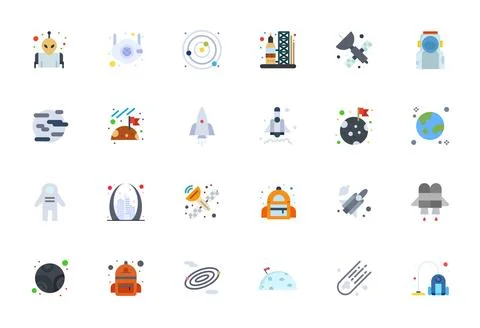 Space Travel Modern Vector Collection with 24 Flat Retina Ready Pixel Optim.. Stock Illustration