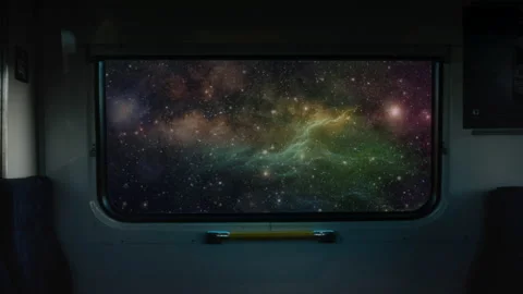 Space Travel Spaceship Compartment Window View Galaxy Zoom Out Stock-Footage 195200416