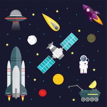 Outer Space Cartoon Objects and Symbols Collection