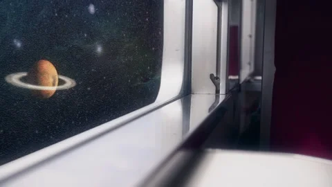 Space Travel Train Window Interior View Planets Vidéo 160338832