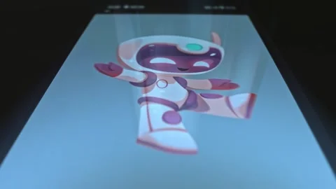 Space Traveler Robot, graphic presentation on smartphone Stock Footage 303630767