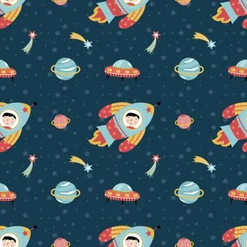 Space Travels Seamless Pattern Vector Cartoon Illustrazione stock