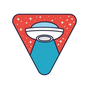 Space triangular badge with ufo flying line and fill style Stock Illustration