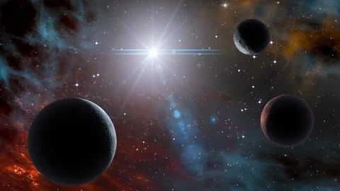 Space trip background moving through universe among planets and galaxies Stock Footage