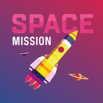 Space trip. Space exploration. Flying rocket in space. Stock Illustration