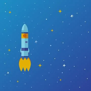 Space trip. Space exploration. Flying rocket in space. Stock Illustration