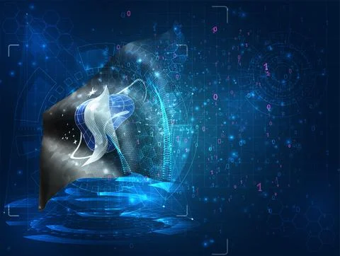 Space troops on vector 3d flag on blue background with hud interfaces Stock Illustration