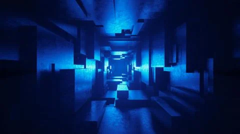 Space tunnel blue background. 3d render Stock Illustration
