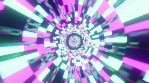 Space tunnel rotated neon colored tube VJ loop background0001-0240 Video stock 338443461