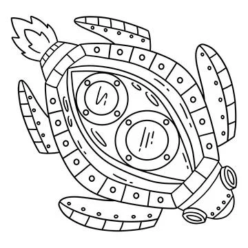 Space Turtle Rocket Isolated Coloring Page Stock Illustration