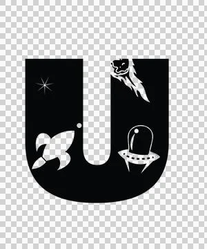 Space U Letter With Comet And Ufo Stock Illustration
