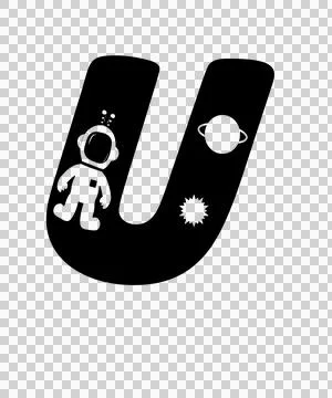 Space U Letter Floating With Astronaut And Planet Stock Illustration