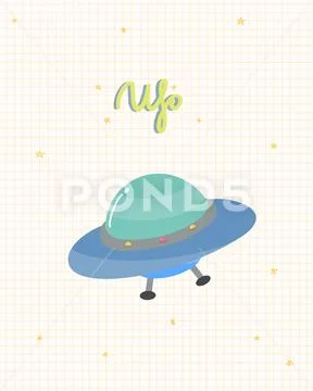 Space UFO sticker on a star background PSD Template