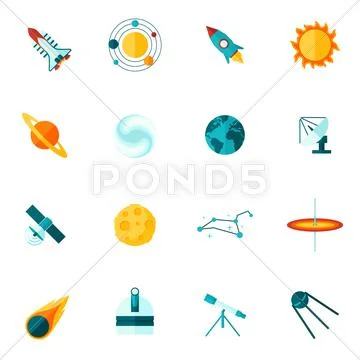 Space Universe Flat Icon Set Stock Illustration