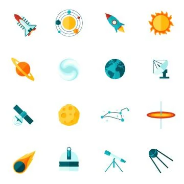 Space Universe Flat Icon Set Stock Illustration