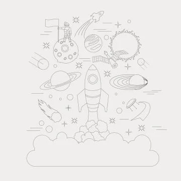 Space, universe graphic design. Linear icon set Stock Illustration