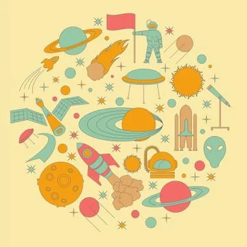 Space, universe graphic design. Linear icon set Stock Illustration