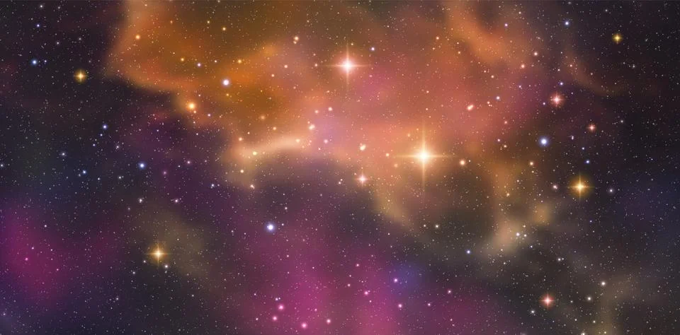 Space vector background with realistic nebula and shining stars. Magic colorful Illustrazione stock