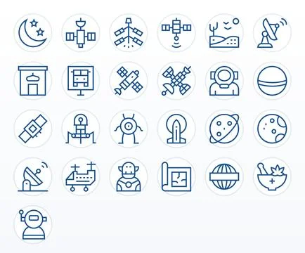 Space Vector Icon Arsenal with 25 High Resolution Regular Line Pixel Optimi.. Stock Illustration