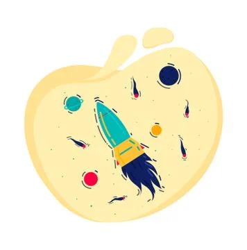 Space vector illustration with rocket, space, planets and stars. Stock-Illustration