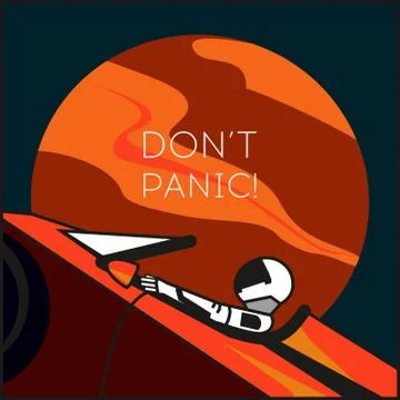 Space vector poster. Starman in space suit red electric car in open space. Ha Stock Illustration