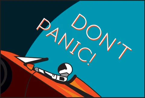 Space vector poster. Starman in space suit red electric car in open space. Ha Stock Illustration