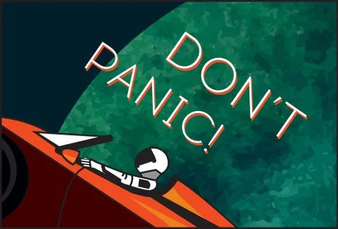 Space vector poster. Starman in space suit red electric car in open space. Ha Stock Illustration
