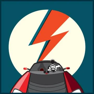 Space vector poster. Starman in space suit red electric car in open space. Ha Stock Illustration