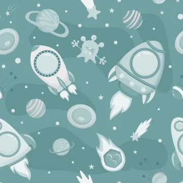 Space - vector seamless background, in a childish style flat Stock Illustration