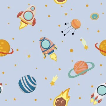 Space - vector seamless background, in a childish style flat Stock Illustration