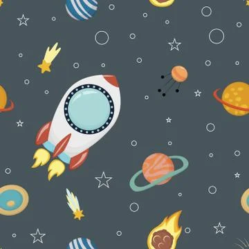 Space - vector seamless background, in a childish style flat Stock Illustration