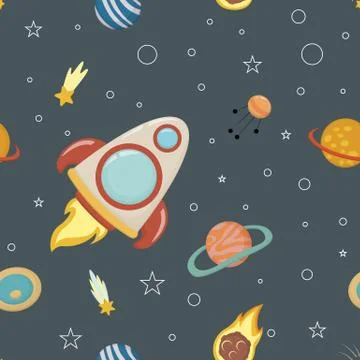 Space - vector seamless background, in a childish style flat Stock Illustration