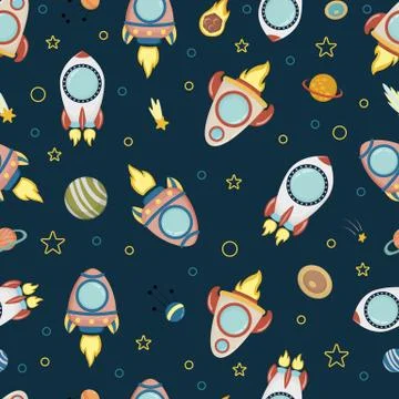 Space - vector seamless background, in a childish style flat Stock Illustration