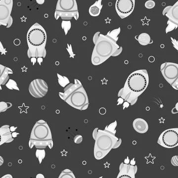 Space - vector seamless background, in a childish style flat Stock Illustration